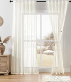 Warm White Sheer Curtain, 3-in-1 Hanging (Wave, Ripple Fold, Back Tab), Set of 2