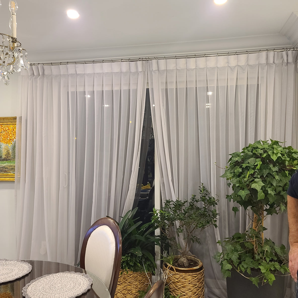 Inverted Pleated Sheer Panels 150W X 108" long Gray pair The Drapery