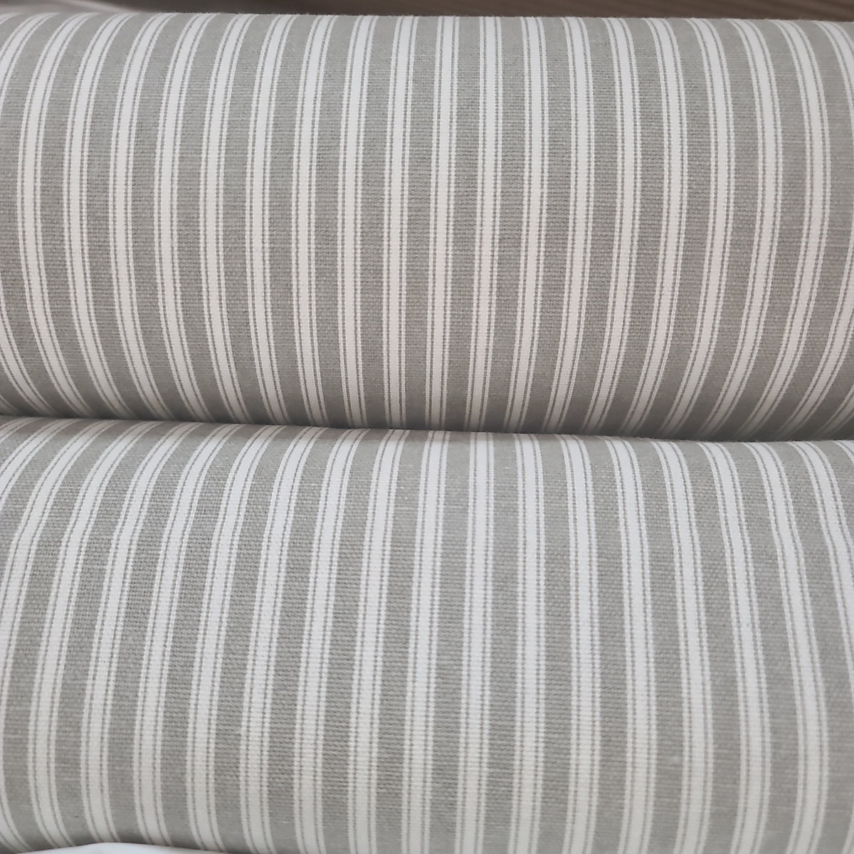 Vertical Ticking Stripe Ivory/Greyge, Fabric 54" wide The Drapery