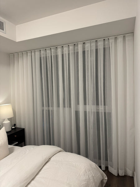 Ceiling Mount, Warm White Sheer Curtain, 3-in-1 Hanging (Wave, Ripple Fold, Back Tab), (Set of 2)