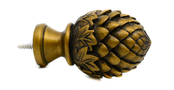 Decorative finial with artichoke design on a white background for 1 3/8" diameter rods