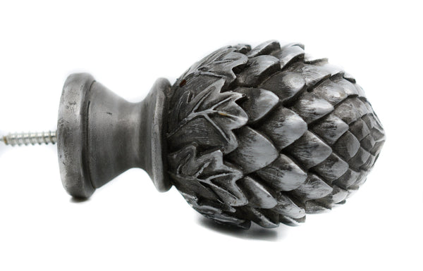 Decorative artichoke finial on a For  Wooden Curtain Rod