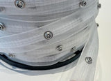 4.25 inch snap tape with evenly spaced metal snaps for curtains and custom drapery, available at Drapery King Toronto. 647-219-1714