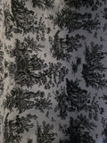 Black/ White Toile Fabric – Cotton 54" Wide | French Country Scenic Pattern