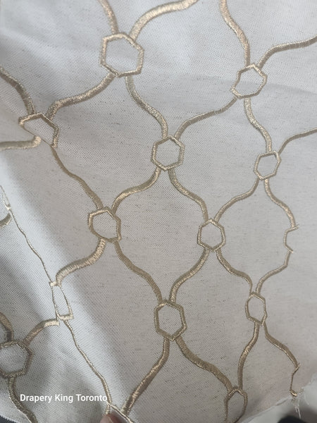 Beige and Taupe Abstract Embroidery Drapery and Upholstery Fabric by the Yard