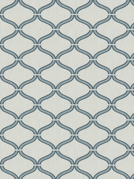 Dilipa Ogee Bluejay - Fabric Geometric Embroidery Drapery and Upholstery Fabric