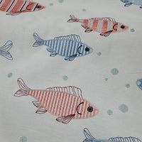 Lagoon Fabric Jane Churchill Red / Blue / Fish Embroidery