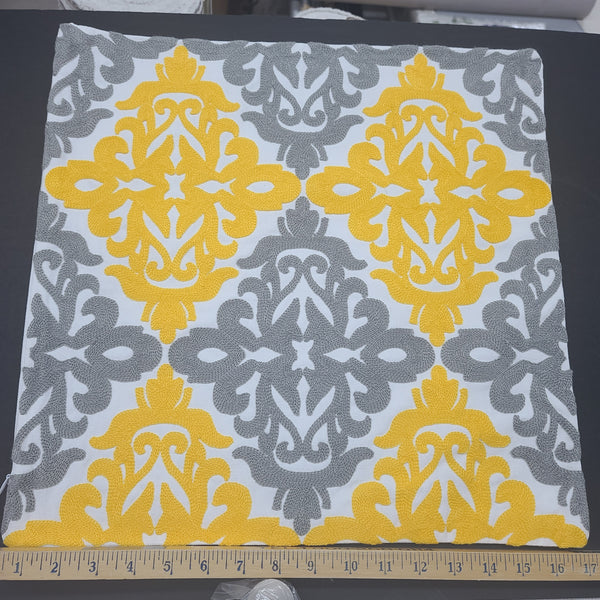Crewel Embroidery Series - Yellow / Gray  18 x 18