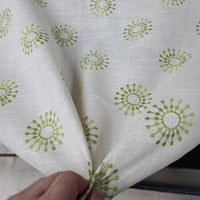 Embroidered Linen Text Drapery Fabric in Warm / Green
