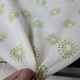 Embroidered Linen Text Drapery Fabric in Warm / Green