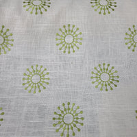 Embroidered Linen Text Drapery Fabric in Warm / Green