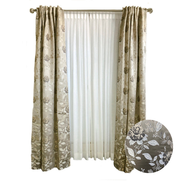 Champagne with Grey & Ivory Floral Jacquard