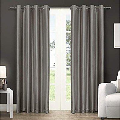 Faux Silk Semi- Opaque Grommet Curtain Panels - 54"W x 108"H   Light Grey For 2