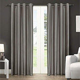 Faux Silk Semi- Opaque Grommet Curtain Panels - 54"W x 96"H   Light Grey For 2
