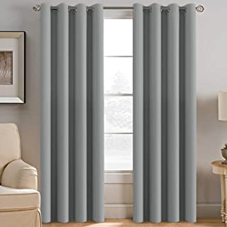  Joydeco 100% Blackout Curtains 96 Inches Long 2 Panels Set,  Linen 96 Inch Blackout Curtains 2 Panels, Room Darkening Textured Curtains  for Bedroom Living Room Window (52x96 inch,Greyish White) : Home & Kitchen