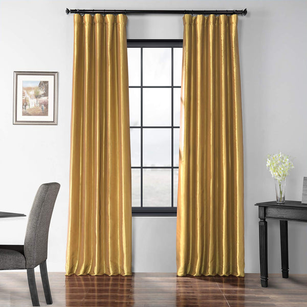 HPD Half Price Drapes Blackout Faux Silk Taffeta Curtain, Golden Spice (Gold)