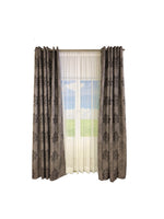 Linen with Dark Brown Damask Pattern, Lined with Grommets