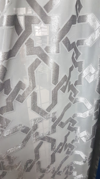 Pinch Pleated Geometric Sheer Panels 150w x 95L Gray Sold As A Pair