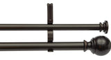 Basics 1" Double Extendable Curtain Rods with Round Finials Set, 72" to 144", Bolas Double Rod Set