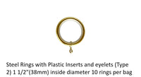 1-1/2" Inside Diameter Matte Gold Rings W/ Plastic Insert ~ 10 pack