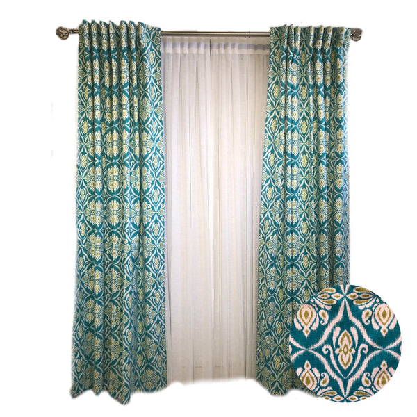 Turquoise and Lime Green Ikat Damask