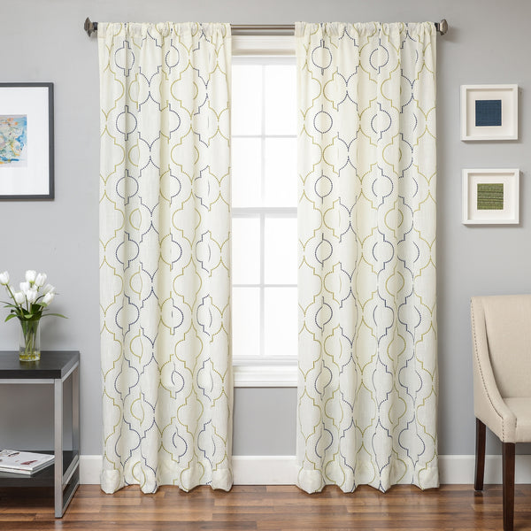 Softline  Monza Emboridered Faux Linen Curtain Panel LINED Blue Green