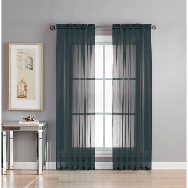 Sheer 54 in. W x 86 L in.  Rod Pocket Extra Wide Curtain Panel in Black, 2 Panels