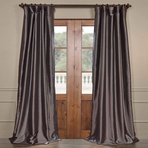 Exclusive Fabrics & Furnishing Blackout Faux Silk Taffeta Curtain Panel 96" Long Grey