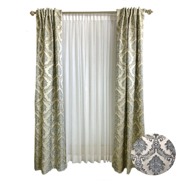 Champagne an Steel Grey Jacquard Damask